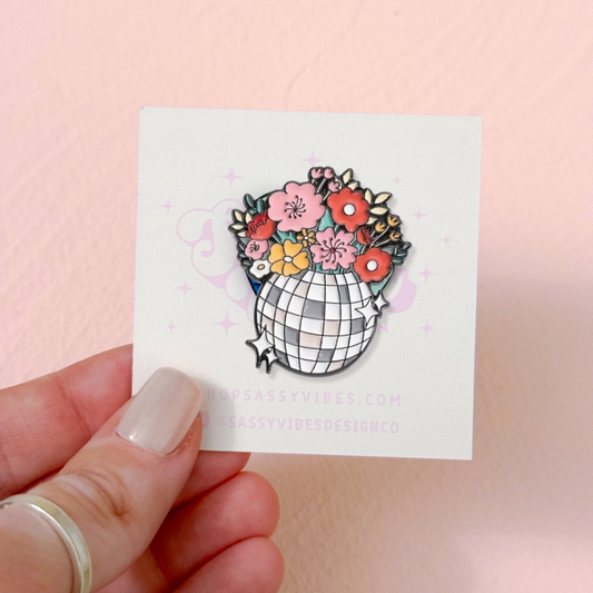 Floral Disco Ball Enamel Pin