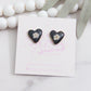 Dark Pressed Flower Heart Clay Stud Earrings