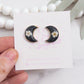 Dark Pressed Flower Moon Clay Stud Earrings