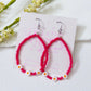 Hot Pink Seed Bead Daisy Hoop Earrings