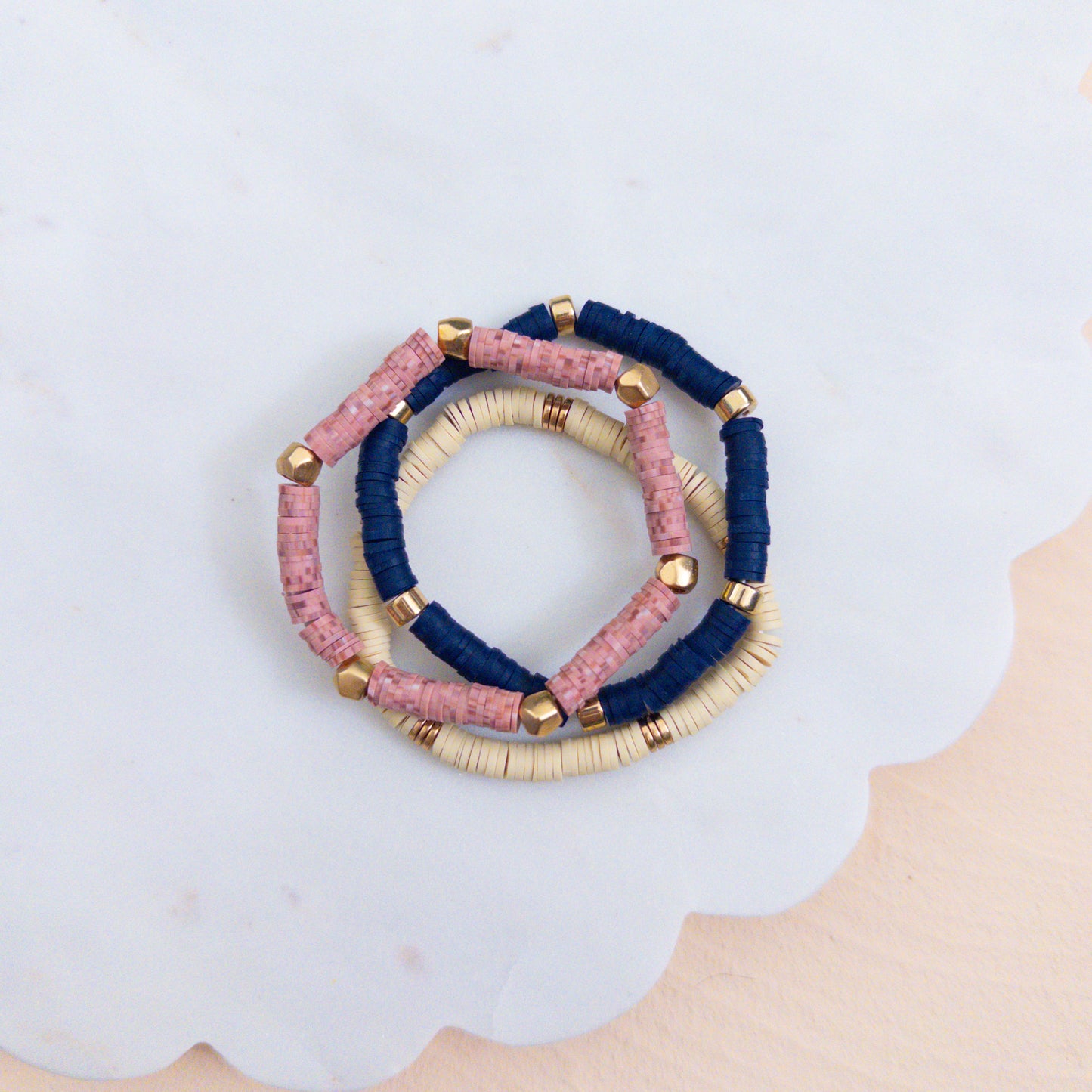 Navy Blush Beaded Bracelet Stack