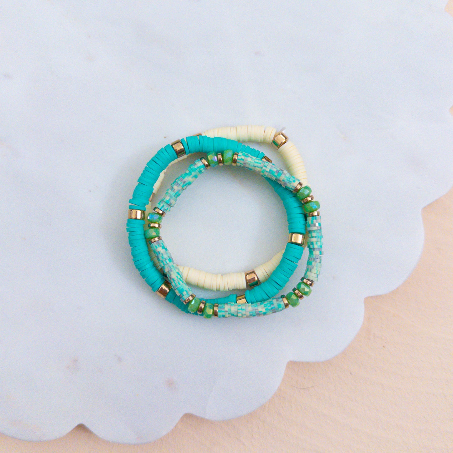 Aqua Beaded Bracelet Stack