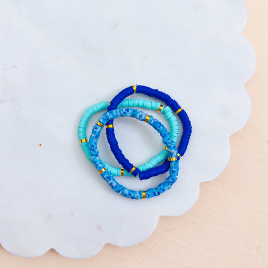 Bright Blue Beaded Bracelet Stack