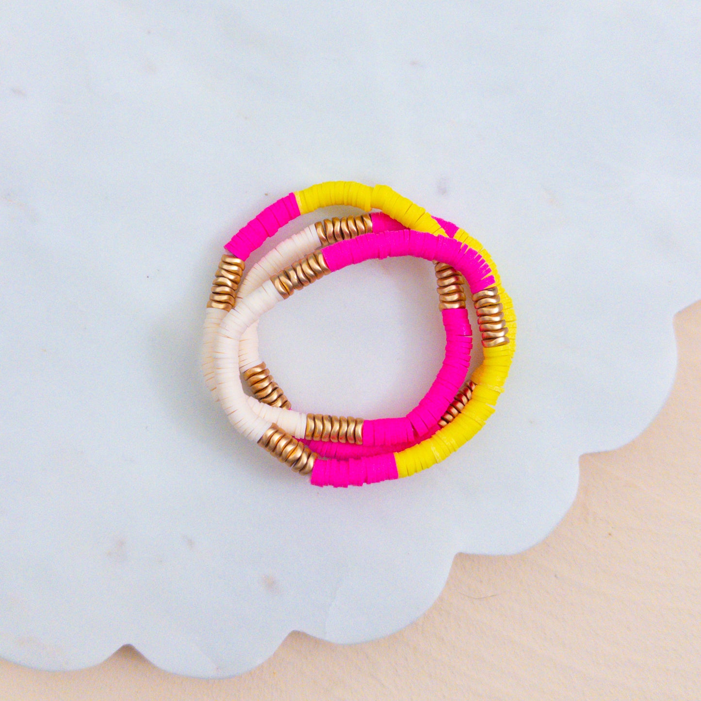 Hot Pink Colorblock Beaded Bracelet Stack