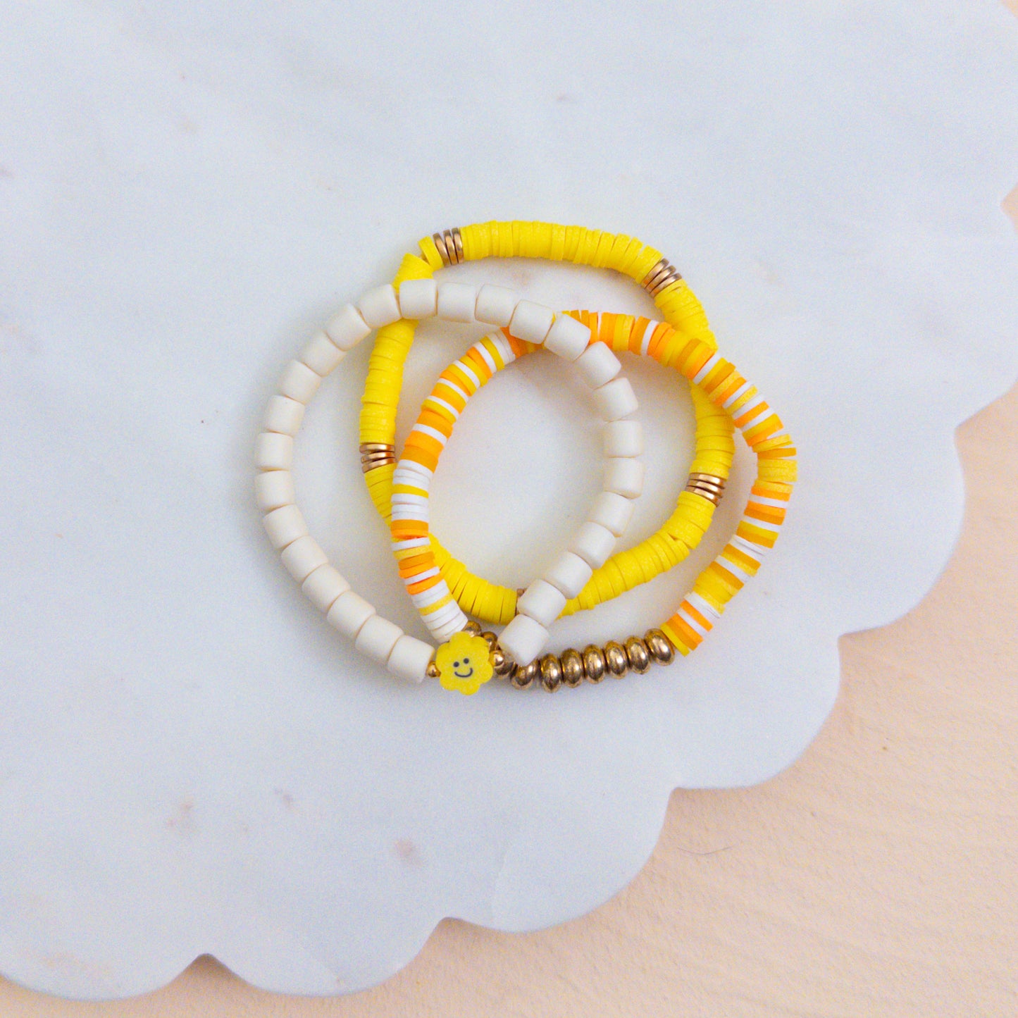 Sunny Smiley Beaded Bracelet Stack