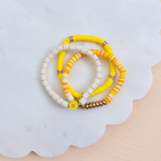 Sunny Smiley Beaded Bracelet Stack