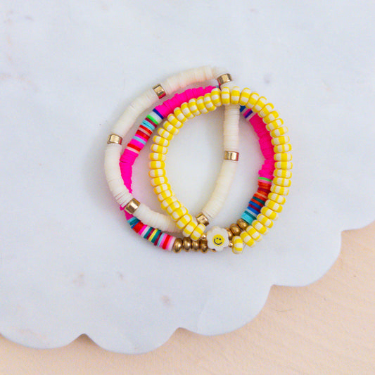 Rainbow Smiley Beaded Bracelet Stack