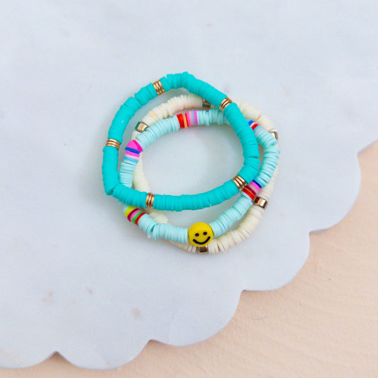 Aqua Smiley Beaded Bracelet Stack