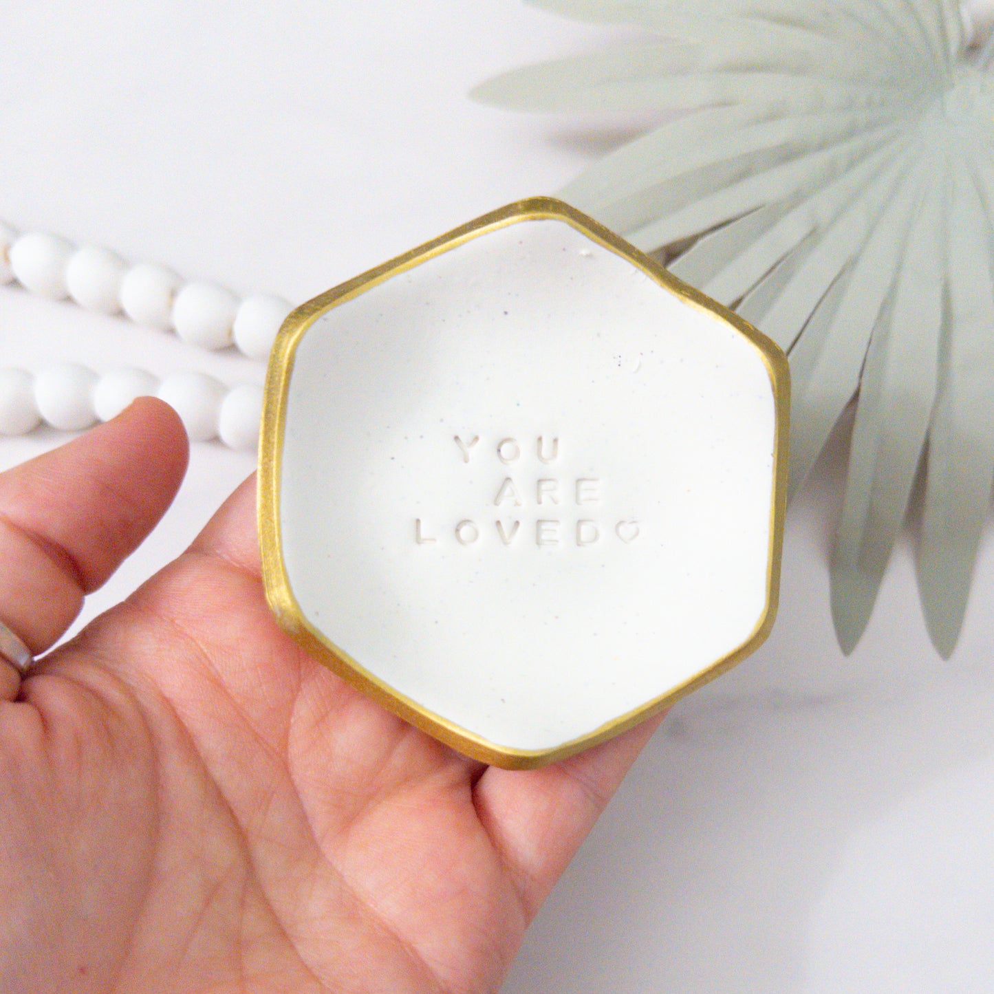 You Are Loved White Speckled Clay Ring Bowl