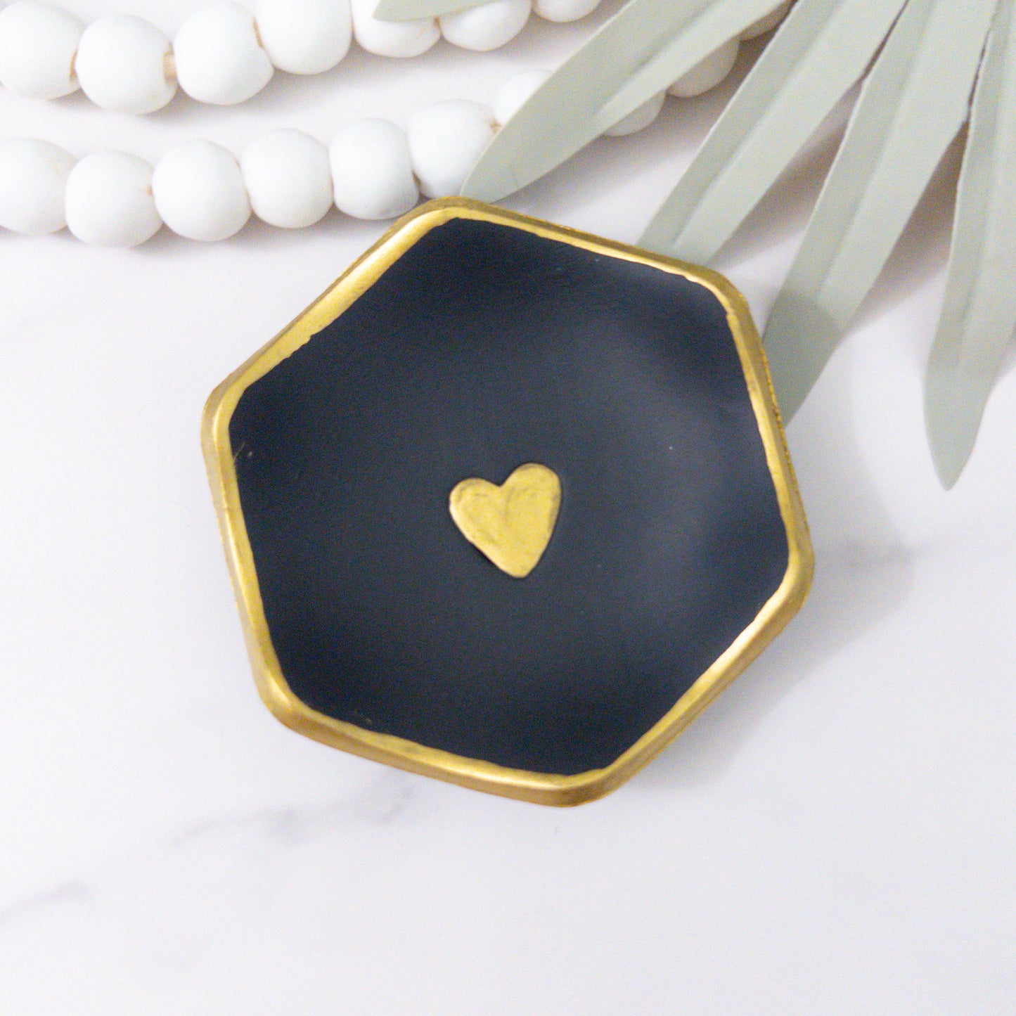 Gold Heart Charcoal Speckled Clay Ring Bowl