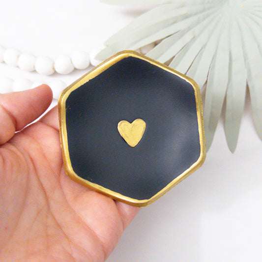 Gold Heart Charcoal Speckled Clay Ring Bowl