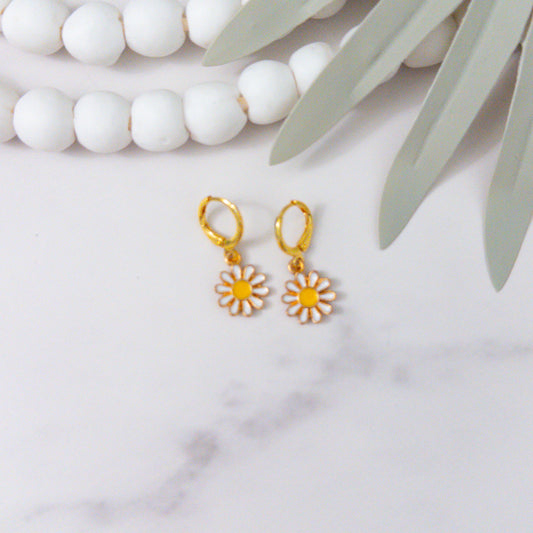 Gold Daisy Smiley Huggie Earrings