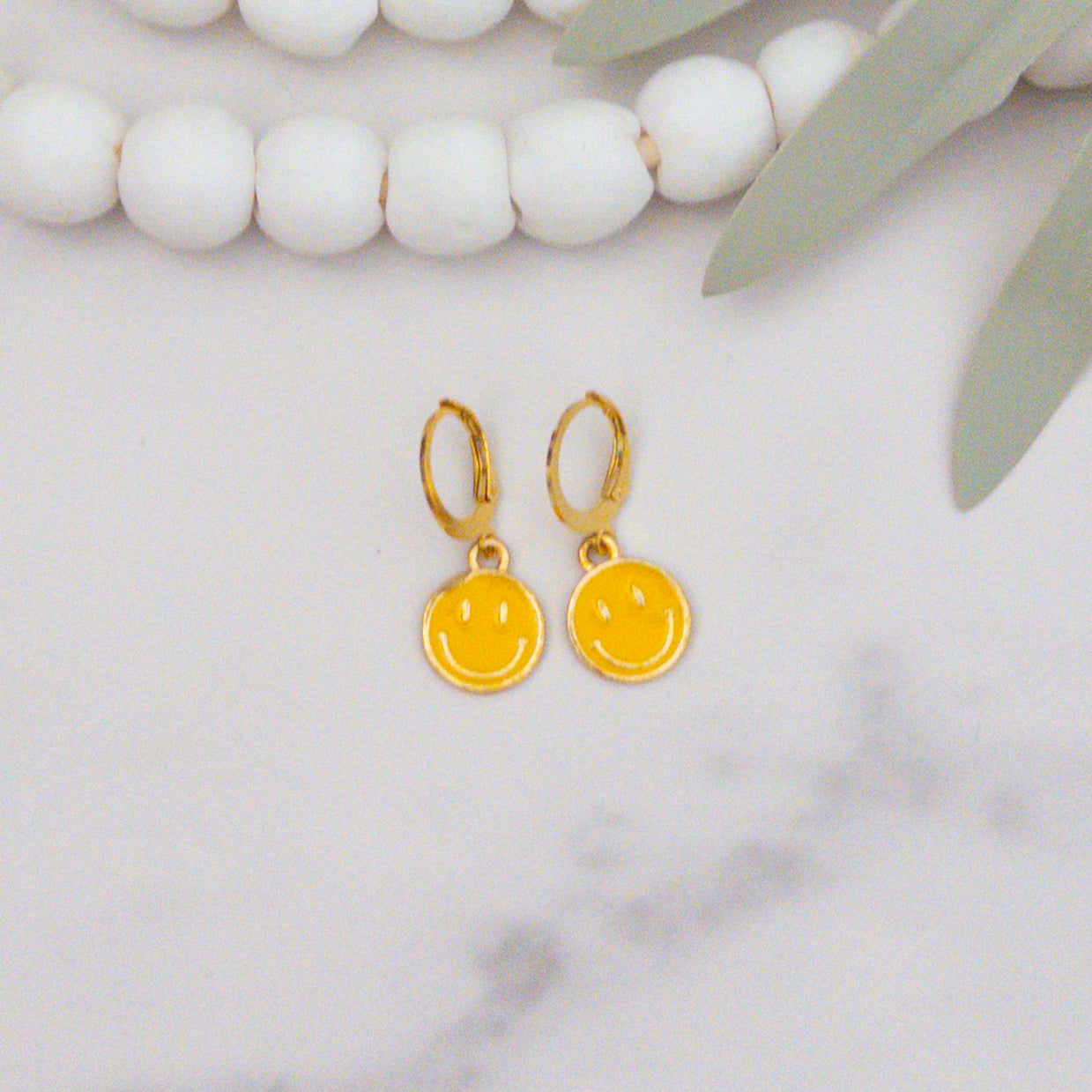 Yellow Gold Smiley Huggie Earrings