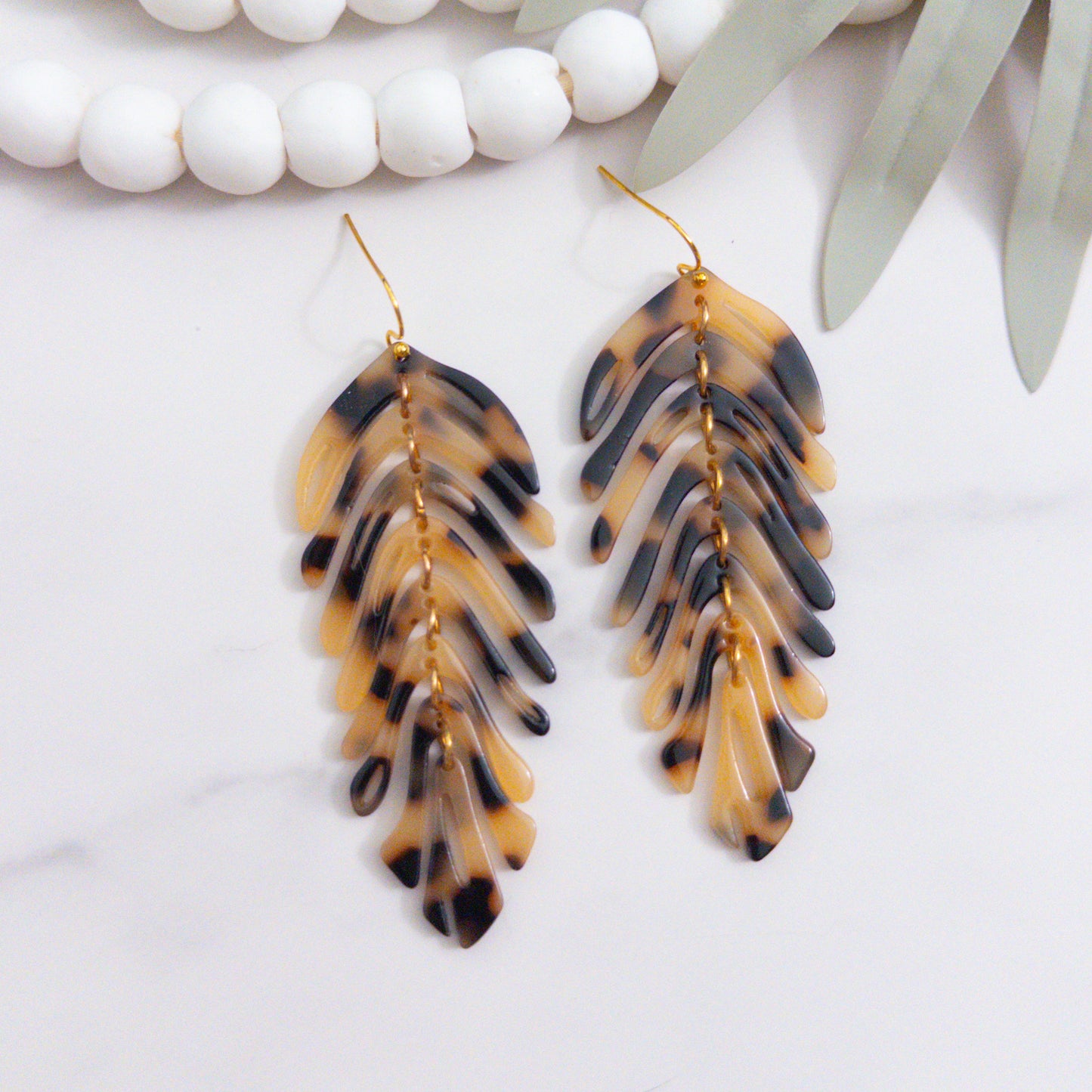 Resin Leaf Dangle Statement Earrings Tortoise