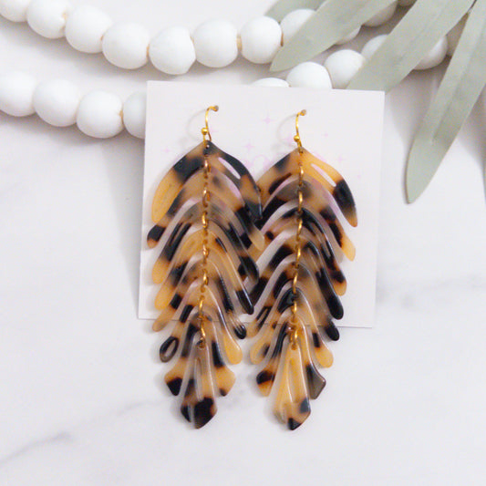 Resin Leaf Dangle Statement Earrings Tortoise