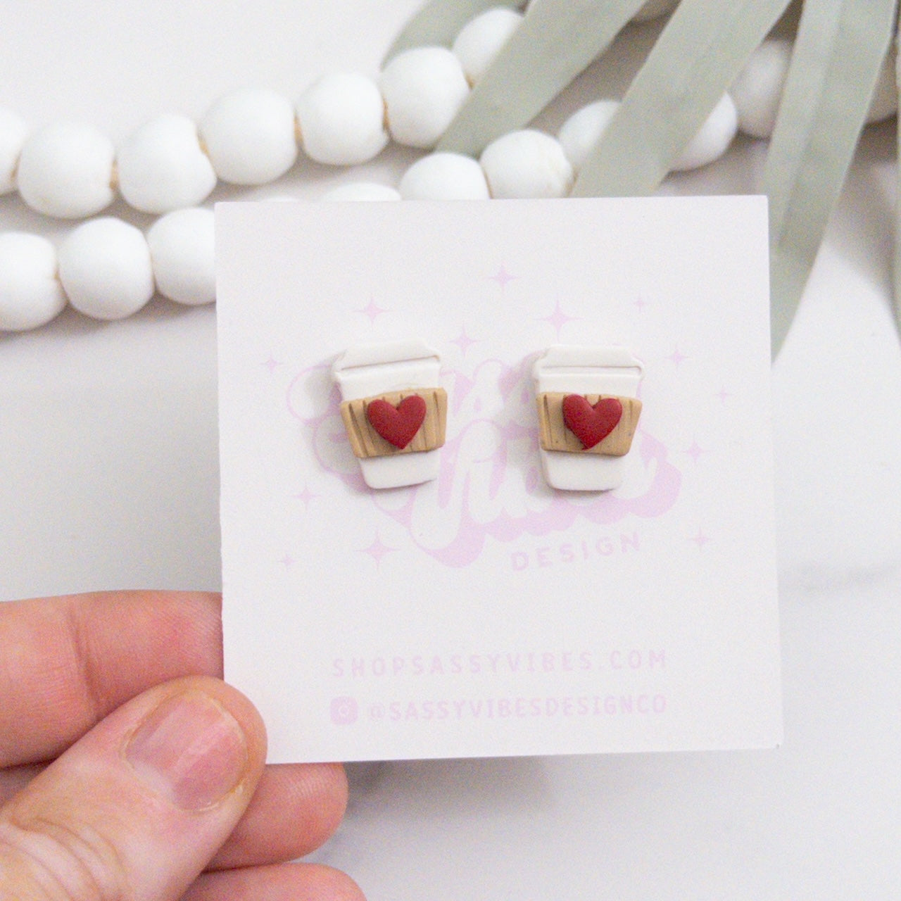 Red Heart Latte Clay Stud Earrings