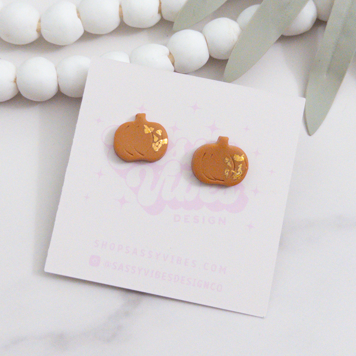 Gold Leaf Pumpkin Clay Stud Earrings