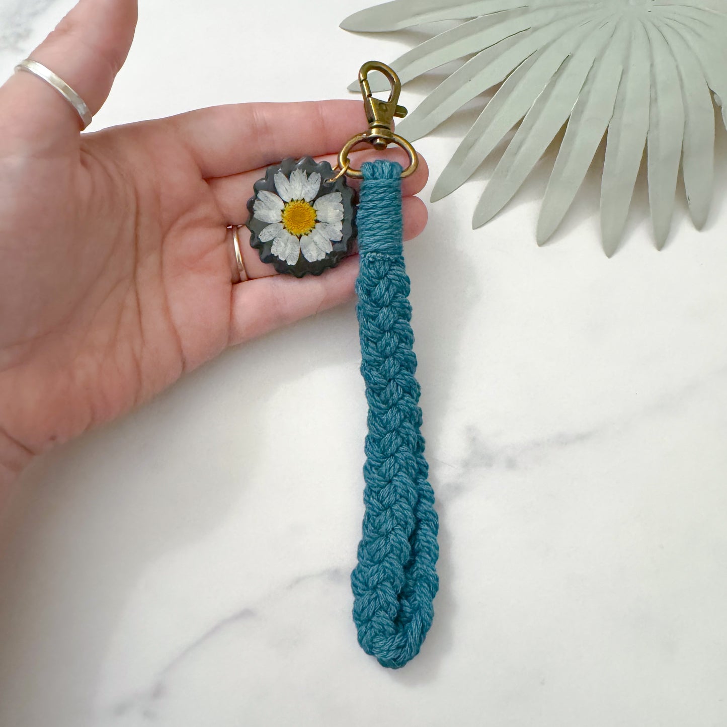 Macrame Keychain With Pressed Flower Accent