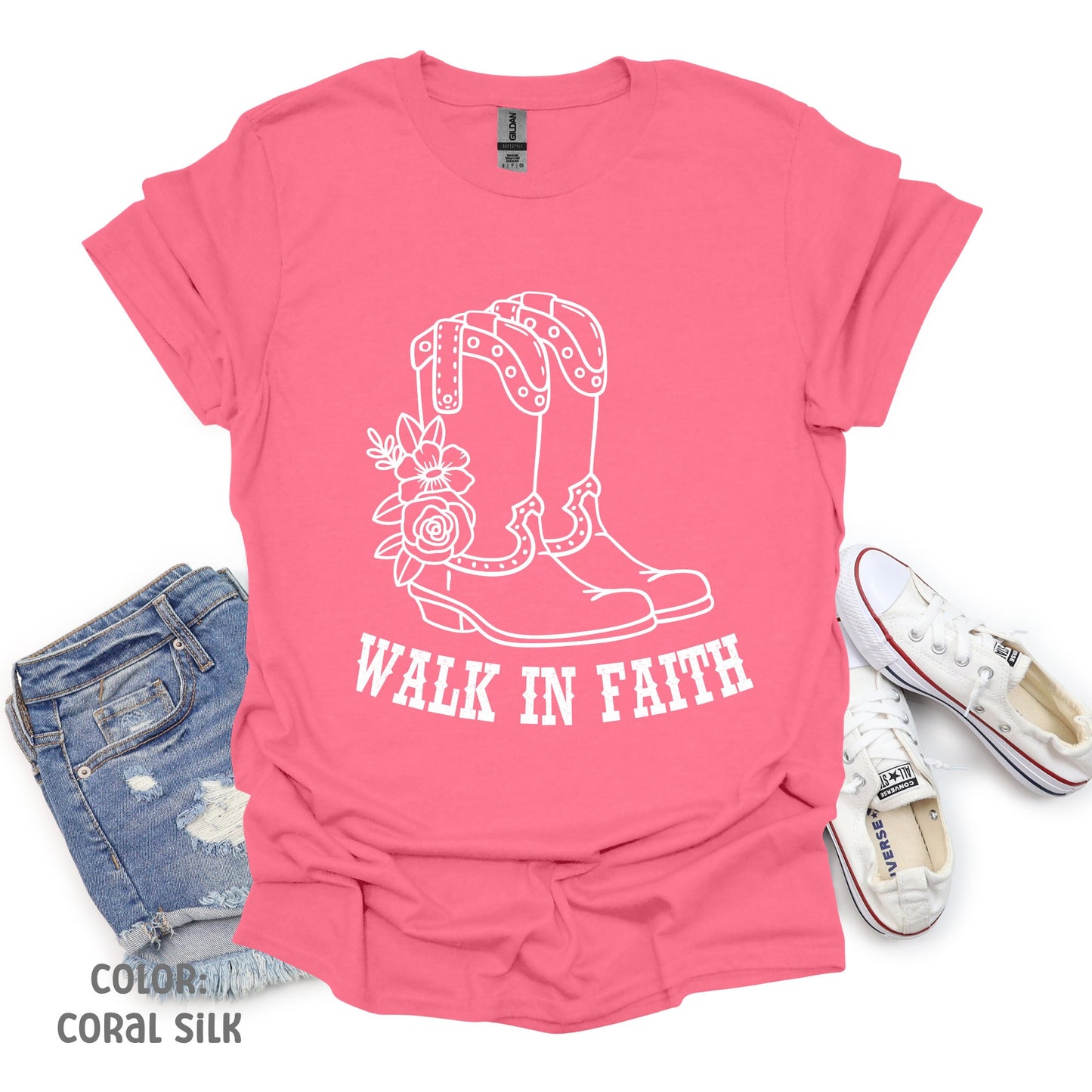 Walk By Faith Cowgirl Boots Shirt | Bible Verse Shirt Faith Based Shirt Nashville Shirt Western Shirt Christian Cowgirl Christian Streetwear