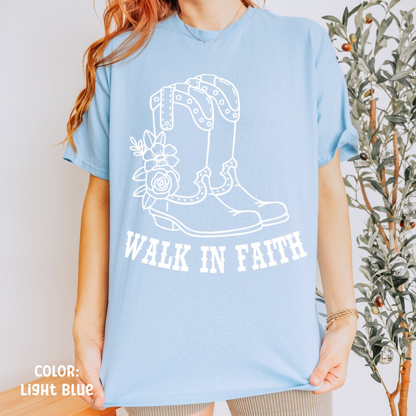 Walk By Faith Cowgirl Boots Shirt | Bible Verse Shirt Faith Based Shirt Nashville Shirt Western Shirt Christian Cowgirl Christian Streetwear