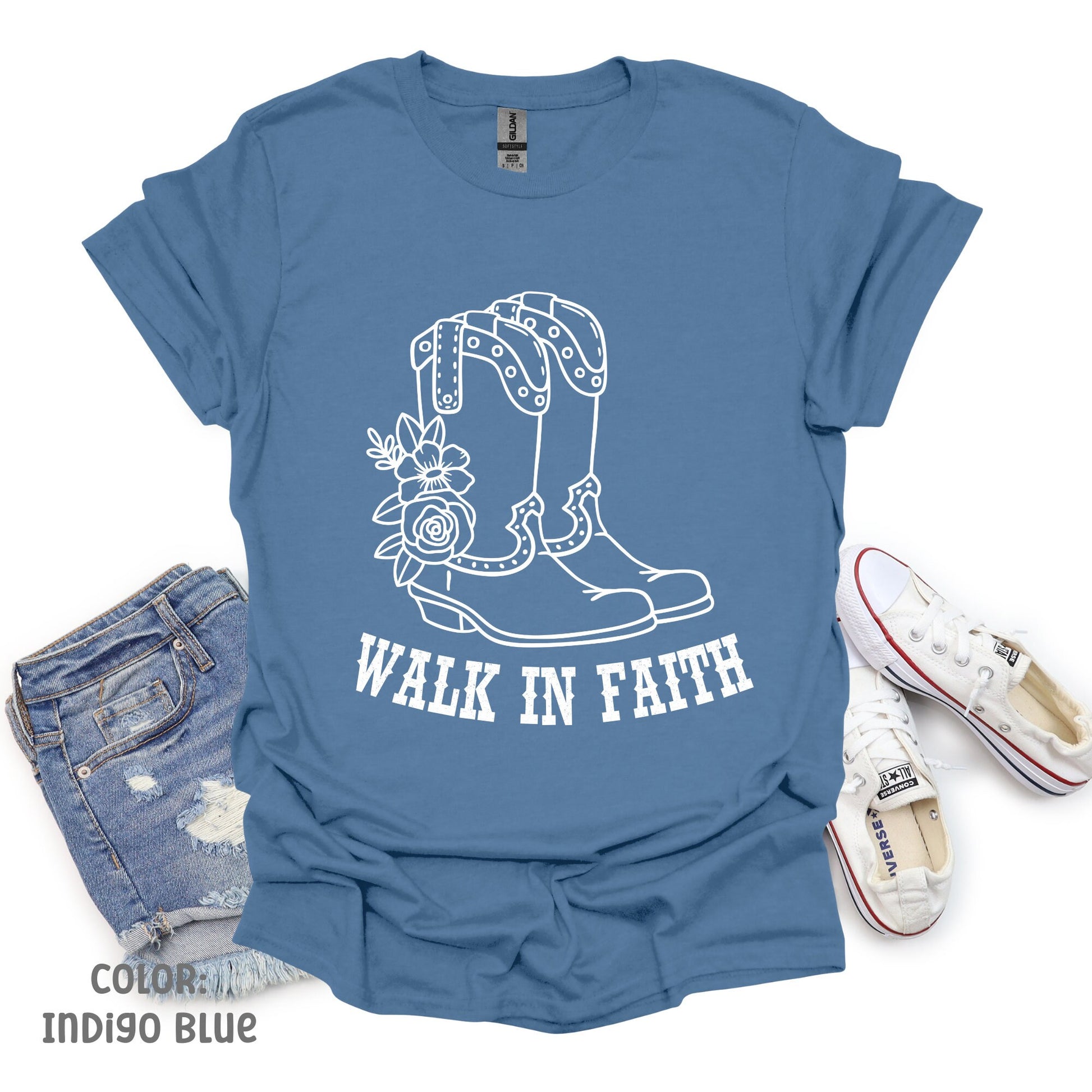 Walk By Faith Cowgirl Boots Shirt | Bible Verse Shirt Faith Based Shirt Nashville Shirt Western Shirt Christian Cowgirl Christian Streetwear