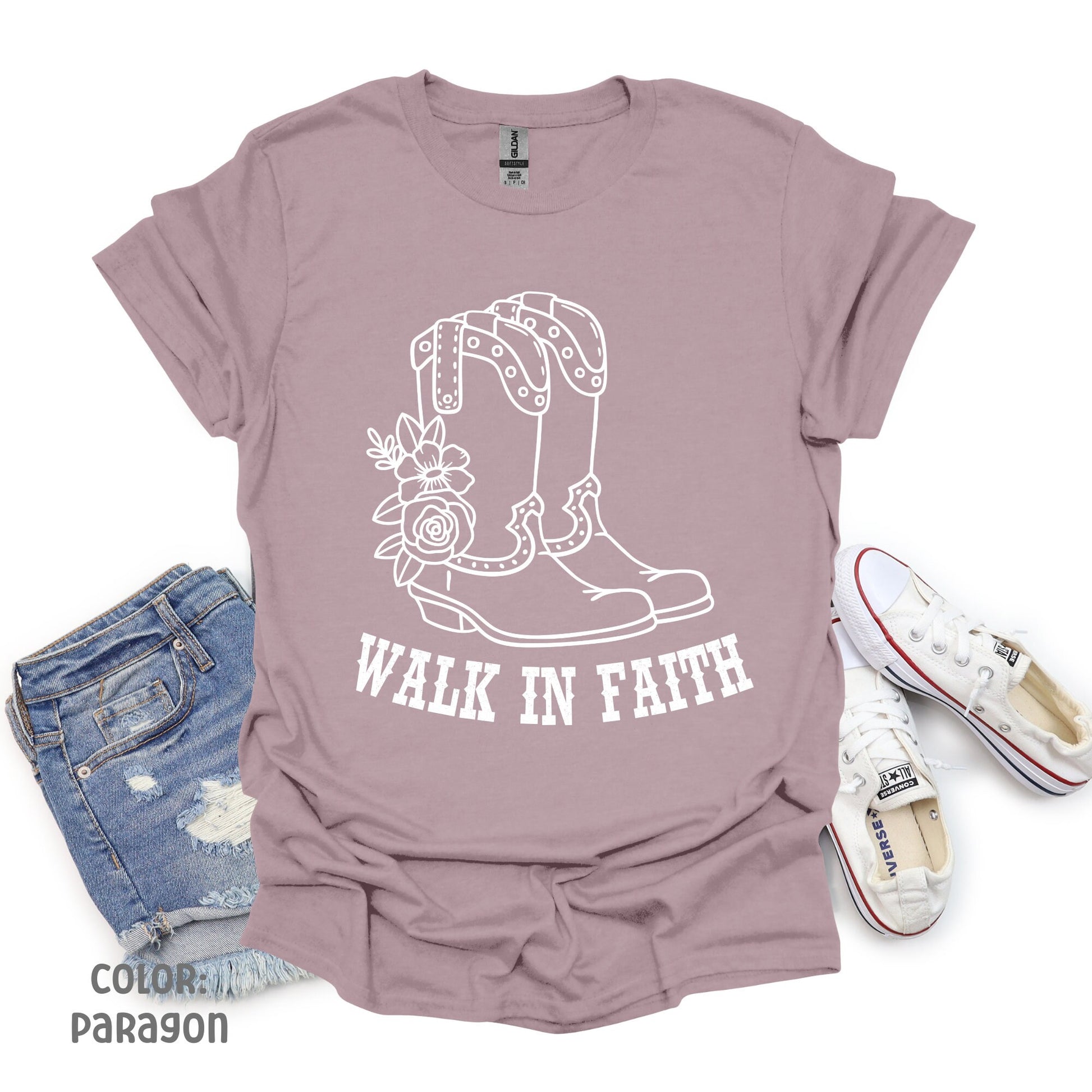 Walk By Faith Cowgirl Boots Shirt | Bible Verse Shirt Faith Based Shirt Nashville Shirt Western Shirt Christian Cowgirl Christian Streetwear