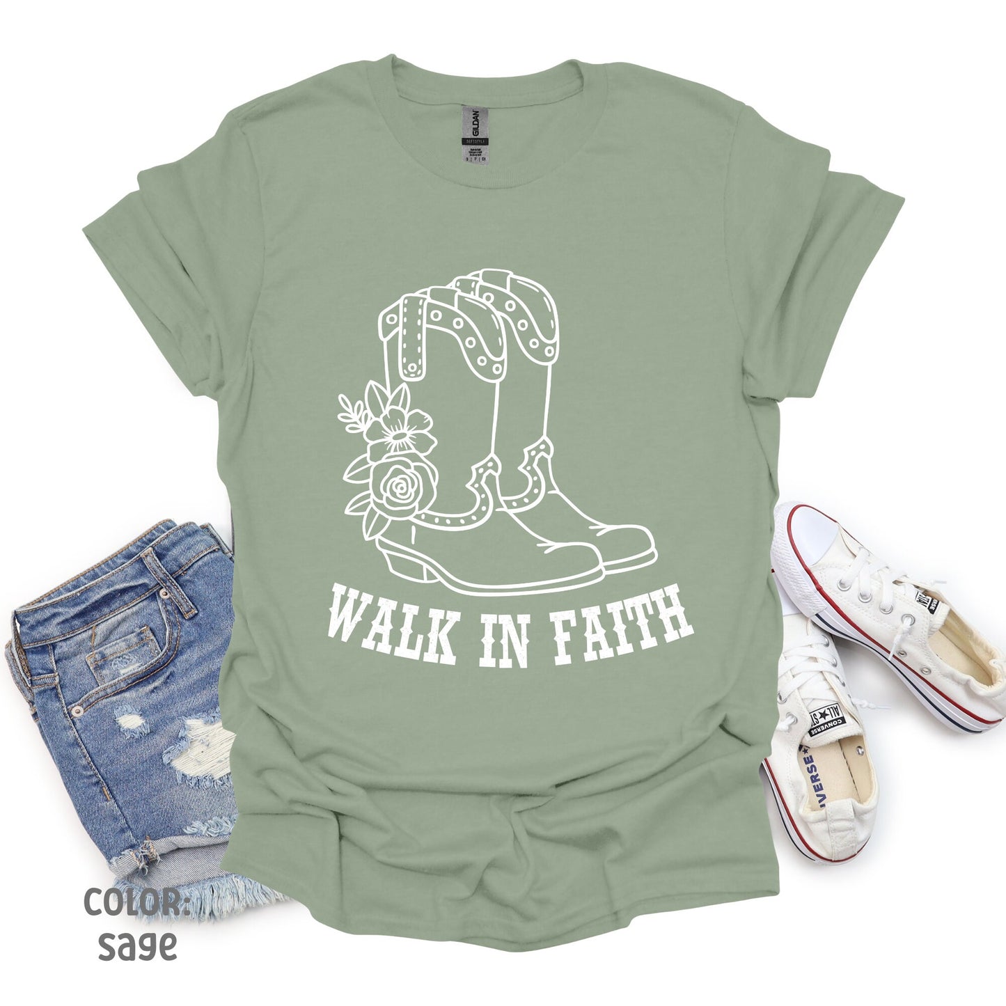 Walk By Faith Cowgirl Boots Shirt | Bible Verse Shirt Faith Based Shirt Nashville Shirt Western Shirt Christian Cowgirl Christian Streetwear