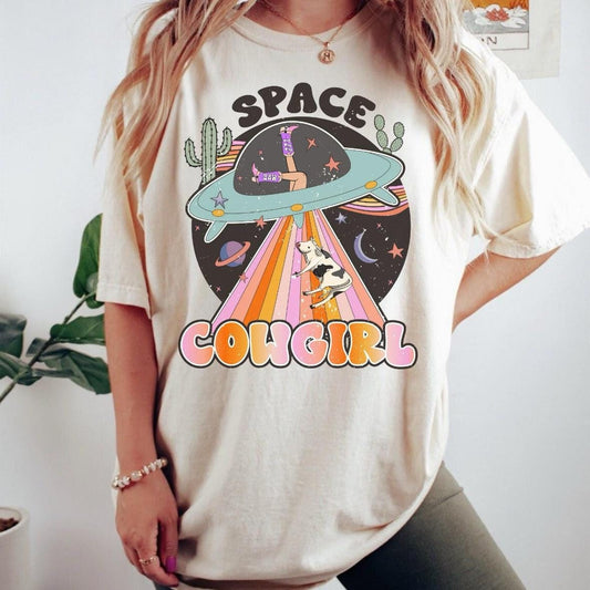 Space Cowgirl UFO Shirt Alien Shirt Cosmic Cowgirl Disco Cowgirl Mystical Shirt Y2K Grunge Howdy Shirt Flying Saucer Shirt Lets Go Girls