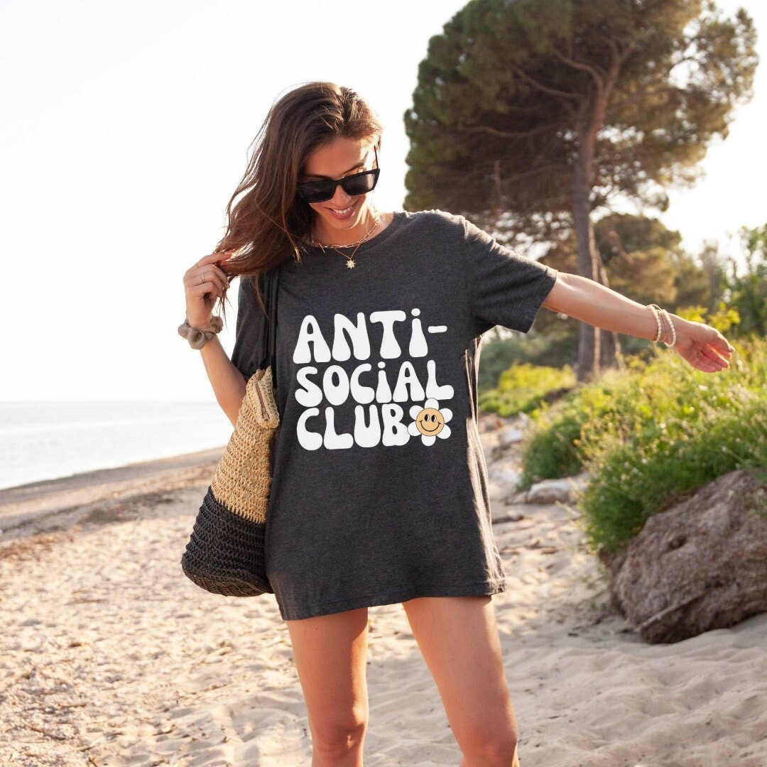 Anti Social Club Introvert Shirt | Neurodiversity Shirt Anxiety Shirt Homebody Shirt Smiley Face Shirt Mental Health Shirt Ironic Shirt