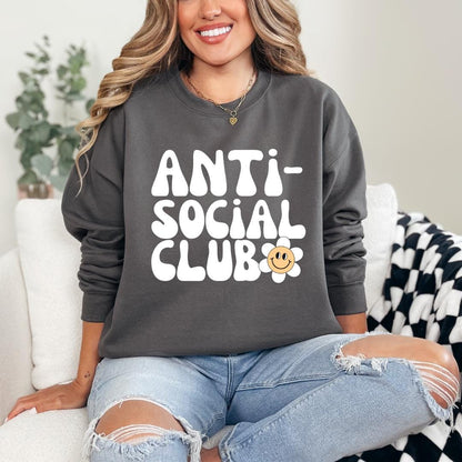 Anti Social Club Introvert Sweatshirt Neurodiversity Shirt Anxiety Shirt Homebody Shirt Smiley Face Shirt Mental Health Shirt Ironic Shirt