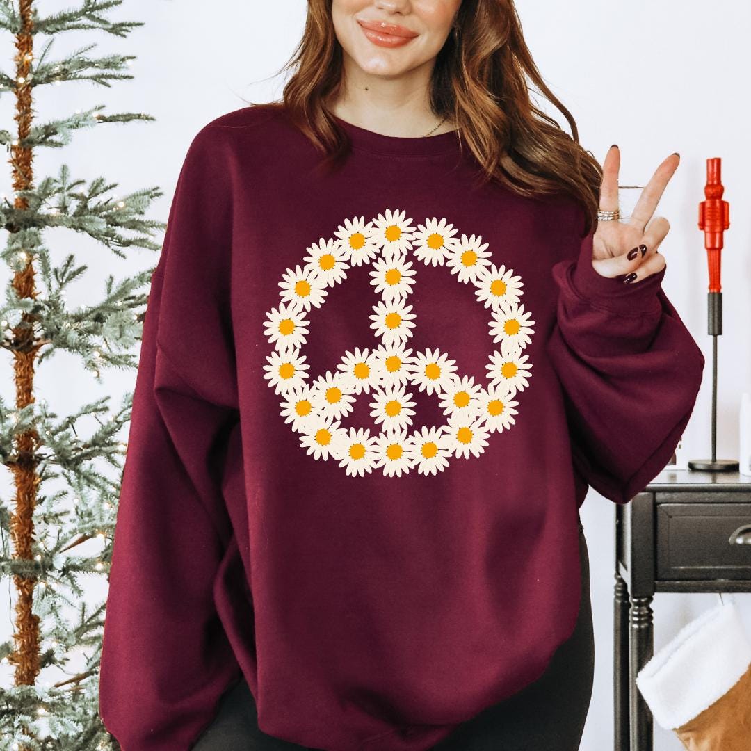 Daisy Peace Sweatshirt Flower Crewneck Preppy Stuff Daisy Shirt Boho Sweatshirt Aesthetic Sweatshirt Cottage Core Wildflower Fairycore Shirt