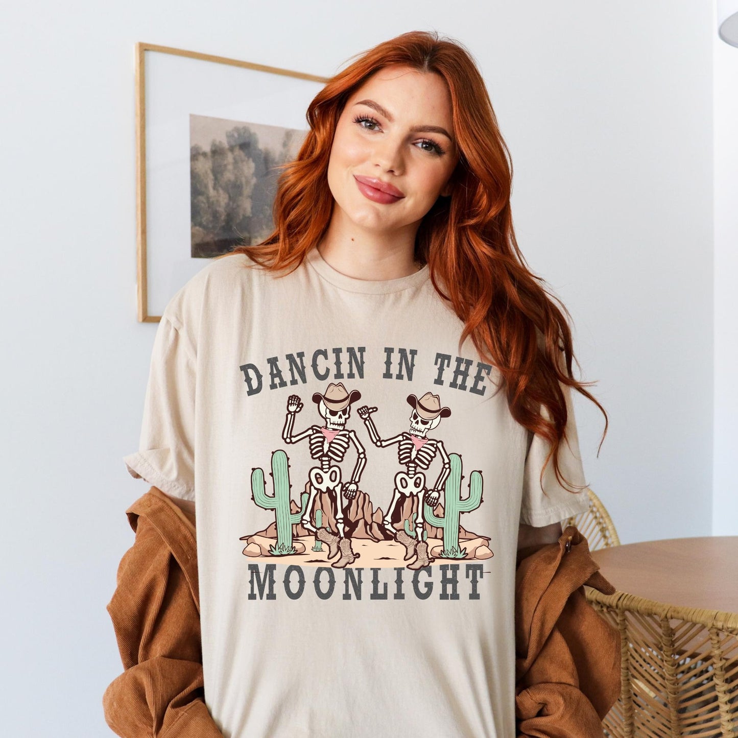 Dancing Skeleton Shirt Moon Child Shirt Mystical Shirt Moonlight Dancing Skeletons Western Halloween Shirt Disco Cowgirl Skeleton Cowboy