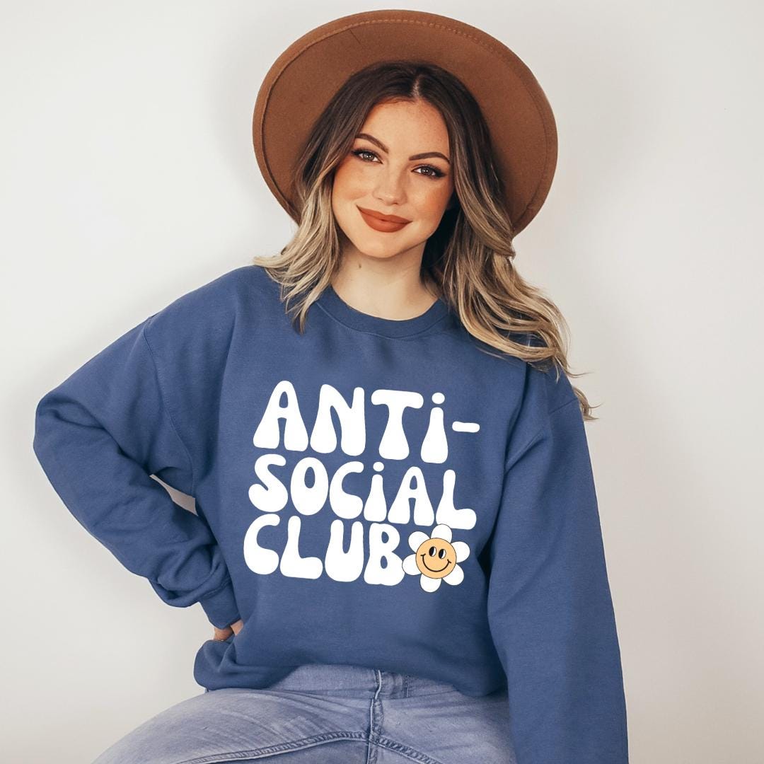 Anti Social Club Introvert Sweatshirt Neurodiversity Shirt Anxiety Shirt Homebody Shirt Smiley Face Shirt Mental Health Shirt Ironic Shirt