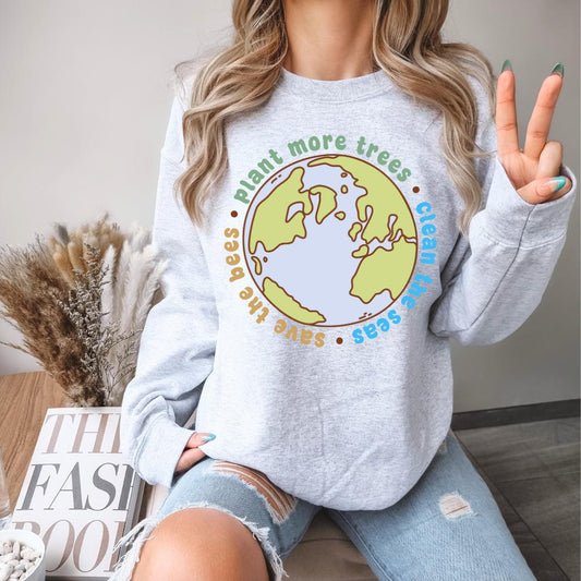 Earth Day Shirt Sweatshirt Save the Planet Shirt Save the Ocean Earth Lover Coconut Girl Preppy Style Summer Sweatshirts Beach Crewneck