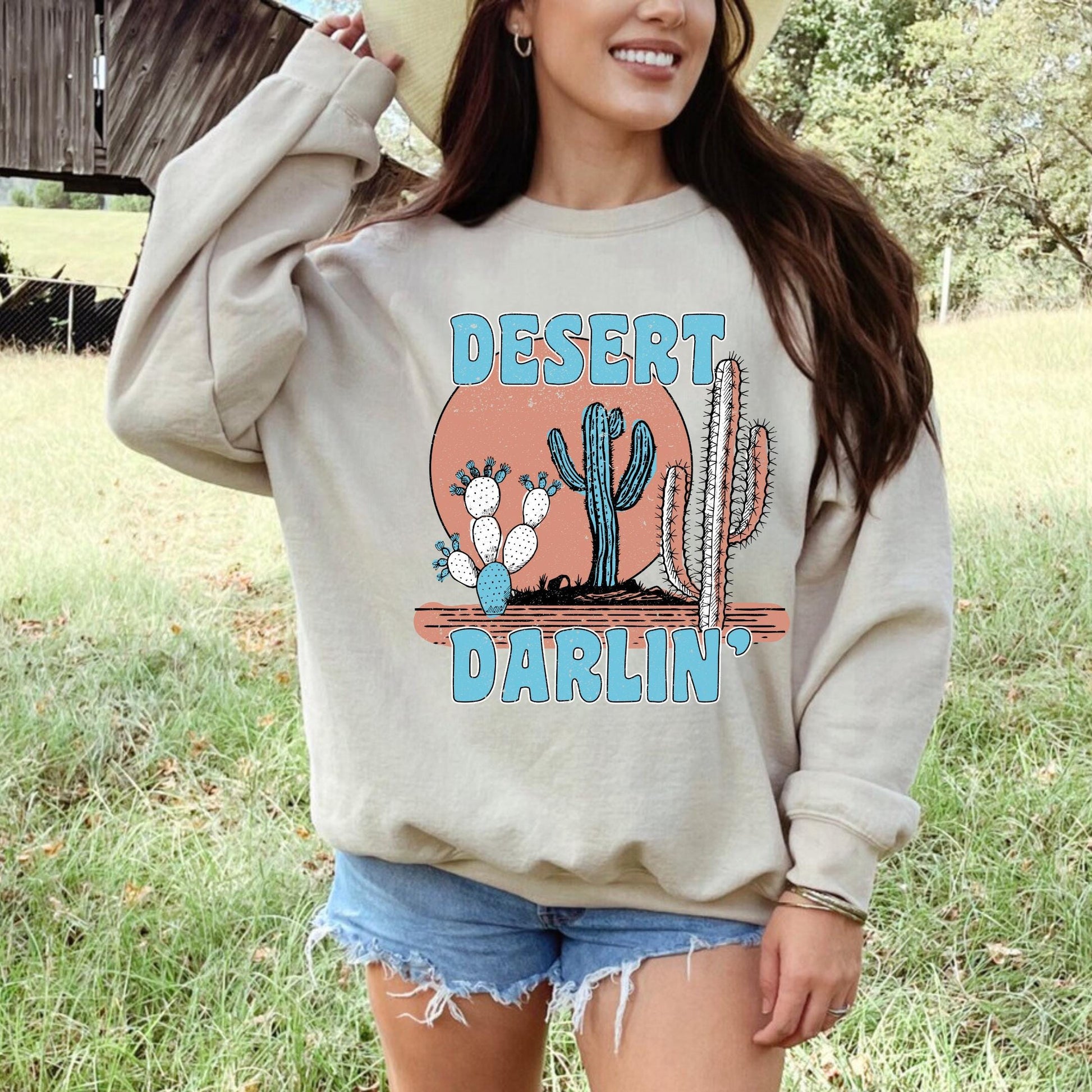 Desert Darlin Sweatshirt | Cactus Sweatshirt Western Crewneck Sweatshirt Cowboy Sweatshirt Crewneck Graphic Sweatshirt Fall Sweatshirt