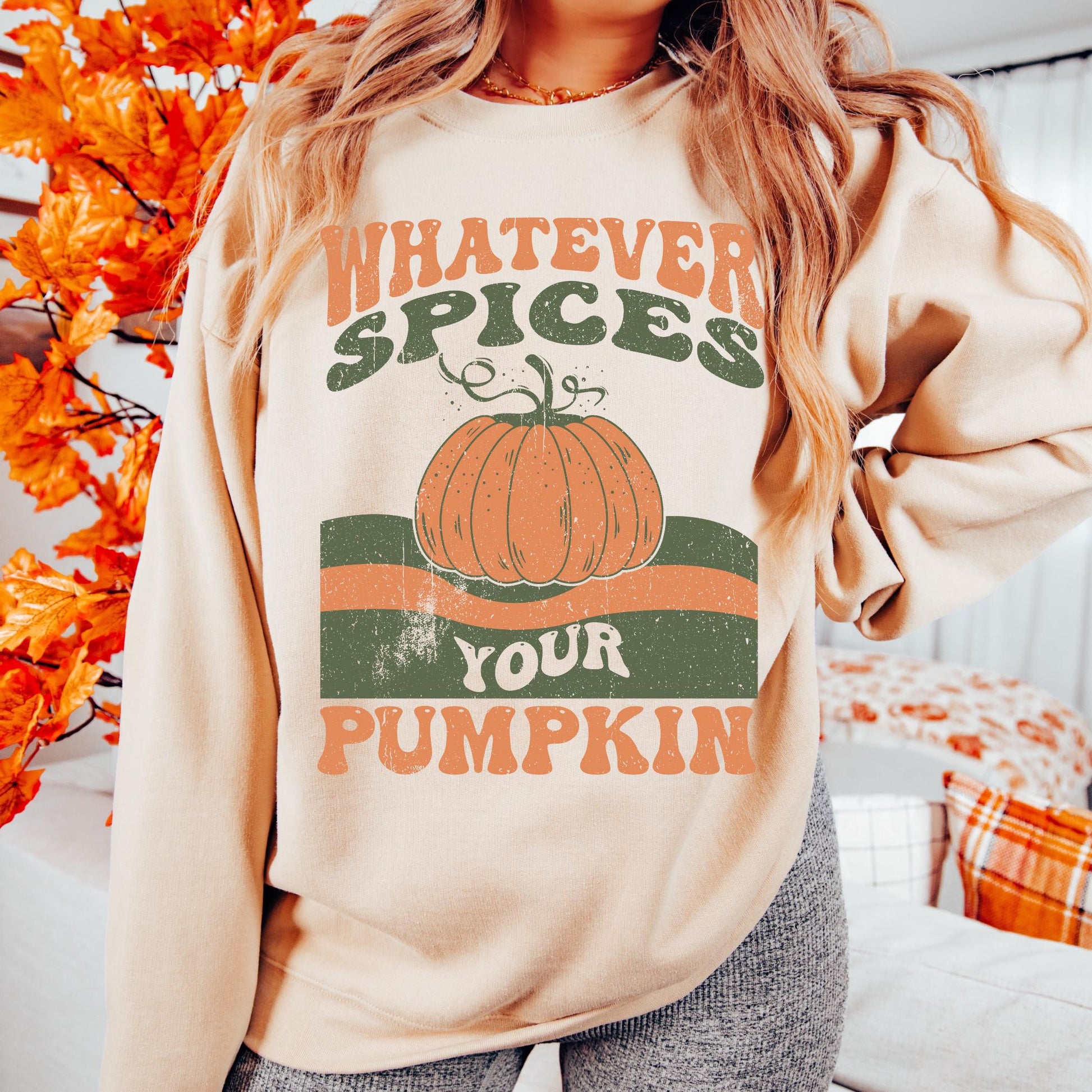 Whatever Spices Your Pumpkin Sweatshirt | Pumpkin Spice Sweatshirt Autumn Aesthetic Crewneck Sweatshirt Fall Sweatshirt Fall Crewneck