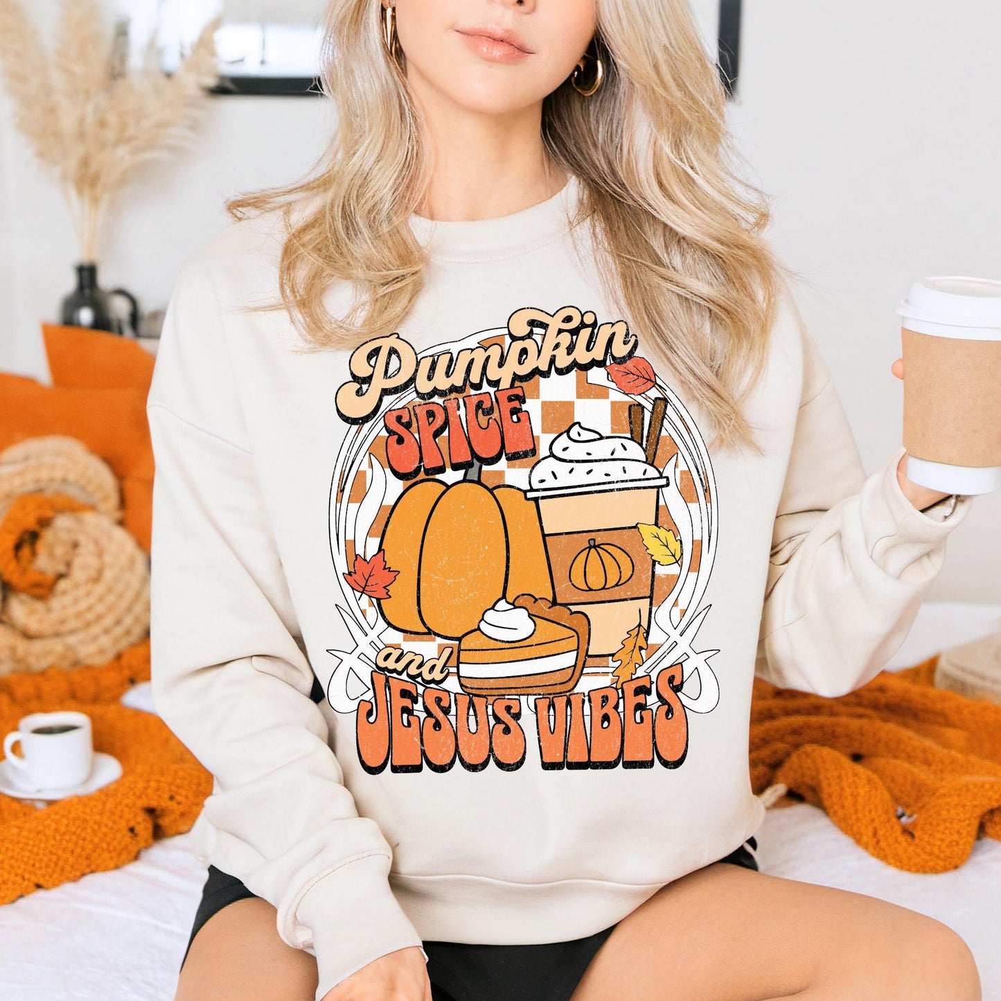 Pumpkin Spice And Jesus Sweatshirt | Christian Crewneck Pumpkin Spice Sweatshirt Coffee Sweatshirt Jesus Vibes Sweatshirt Autumn Aesthetic