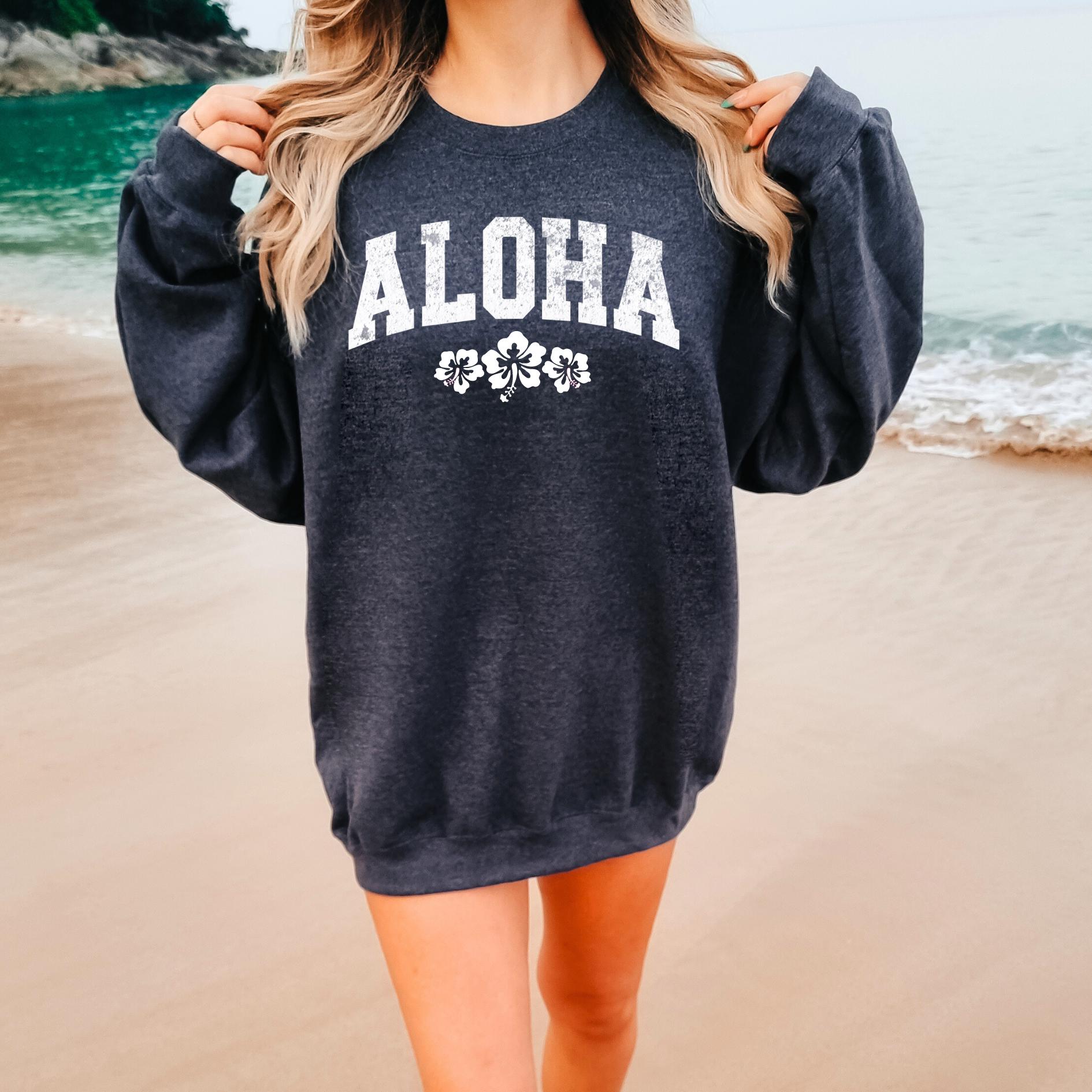 Aloha Sweatshirt | Hibiscus Sweatshirt Hawaiian Crewneck Sweatshirt Hawaii Sweatshirt Beach Crewneck Summer Sweatshirt Beach Sweatshirt