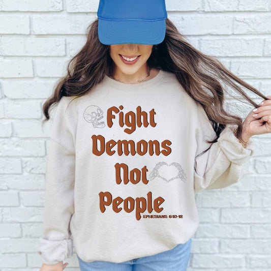 Fight Demons Sweatshirt | Christian Crewneck Dark Academia Sweatshirt Skeleton Sweatshirt Fall Crewneck Halloween Christian Sweatshirt