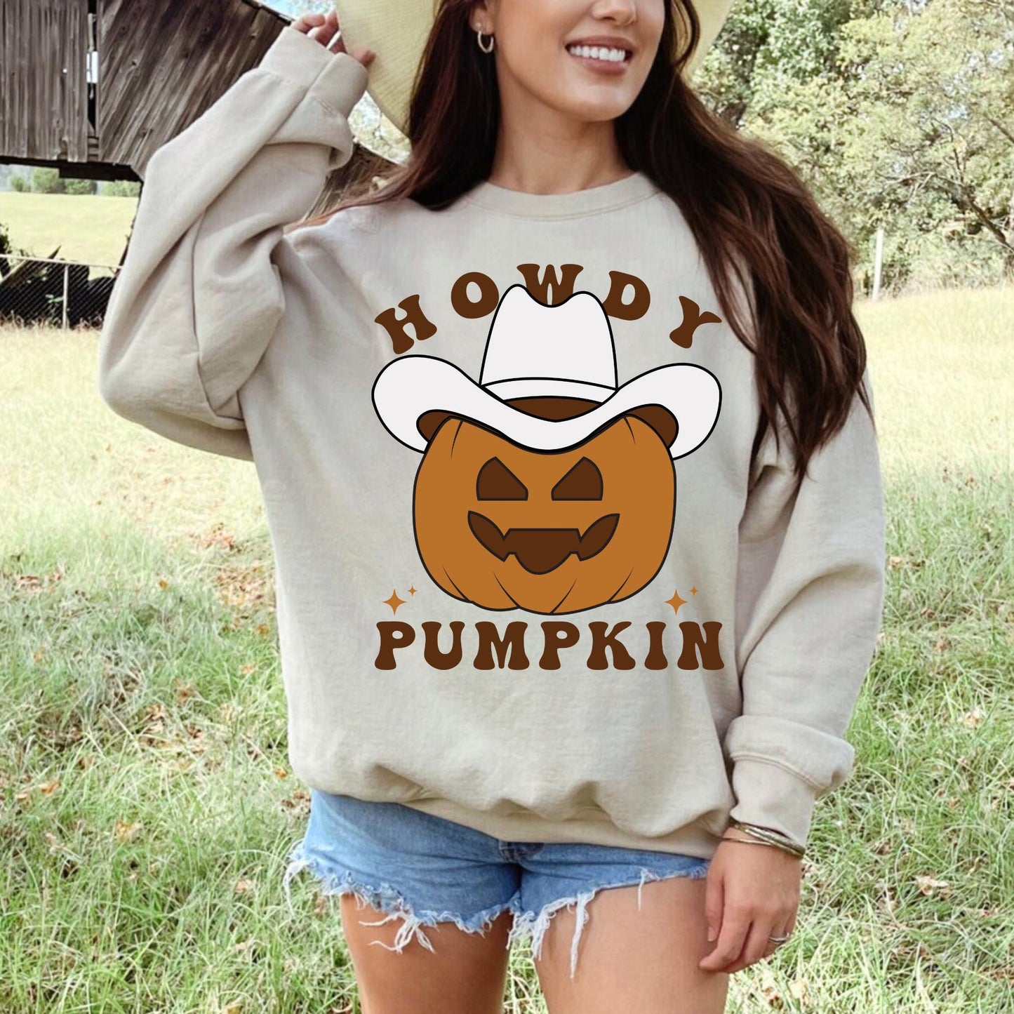 Howdy Pumpkin Sweatshirt | Western Crewneck Sweatshirt Cowboy Pumpkin Sweatshirt Halloween Sweatshirt Spooky Sweatshirt