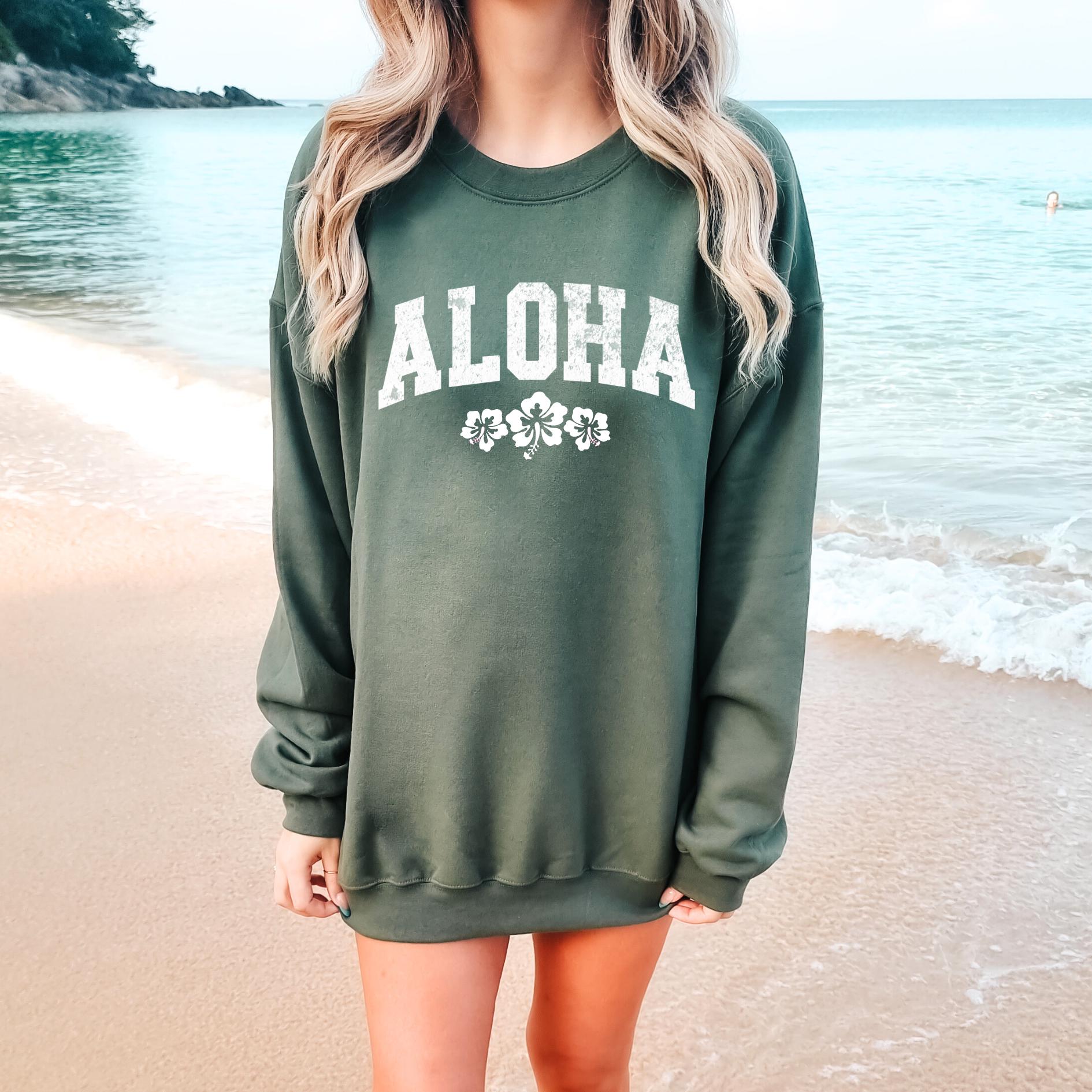 Aloha Sweatshirt | Hibiscus Sweatshirt Hawaiian Crewneck Sweatshirt Hawaii Sweatshirt Beach Crewneck Summer Sweatshirt Beach Sweatshirt