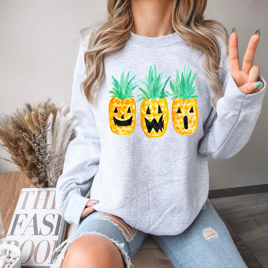 Pineapple Jack O Lanterns Sweatshirt | Hawaiian Crewneck Sweatshirt Fall Sweatshirt Beach Crewneck Beach Sweatshirt Halloween Sweatshirt